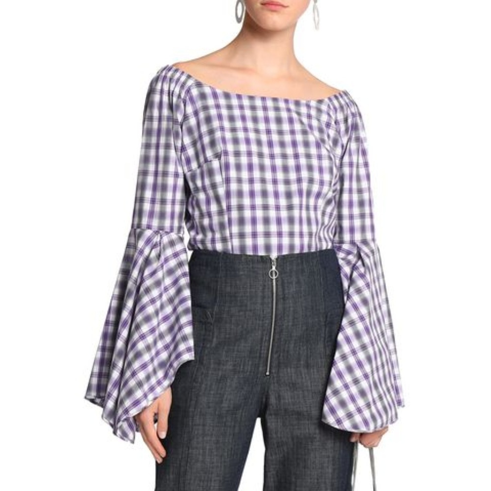 PETERSYN Harlan Off The Shoulder Plaid Top - Picture 1 of 8